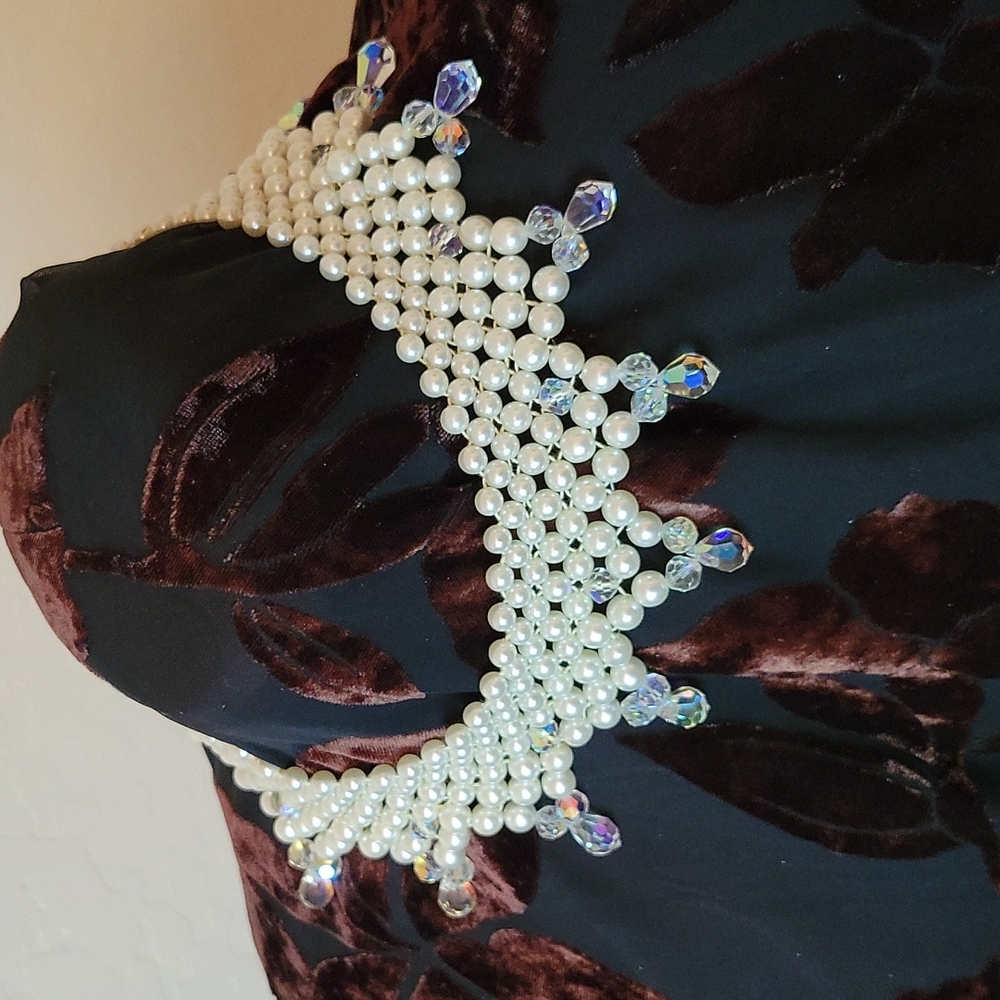 Vintage Faux Pearl & Crystal Statement Collar Necklace